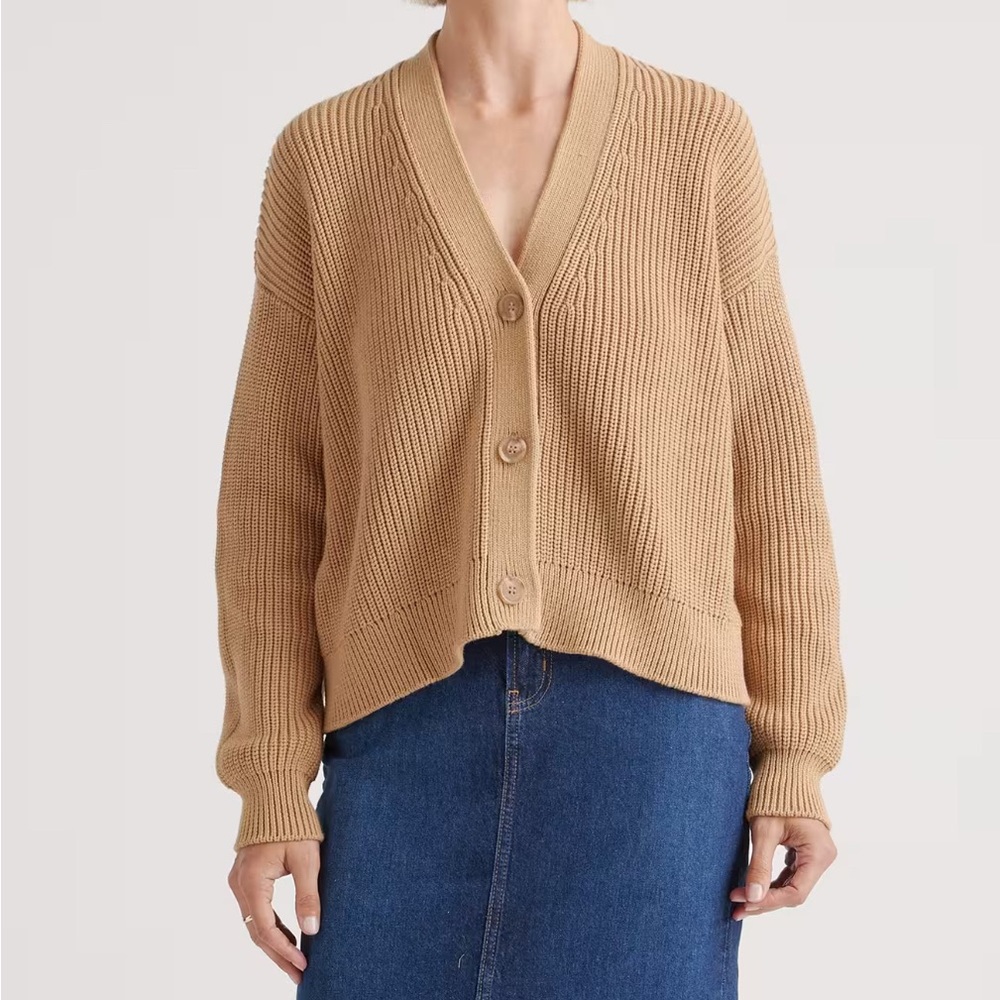 Quince Fisherman Cropped Cardigan in Tan